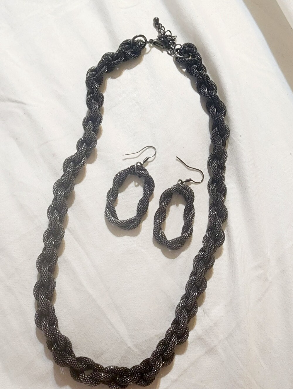 Braided Mesh Necklace and Earring Set - Gunmetal Black
